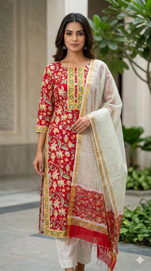 handblock print with kota doria dupatta (click here for more options)