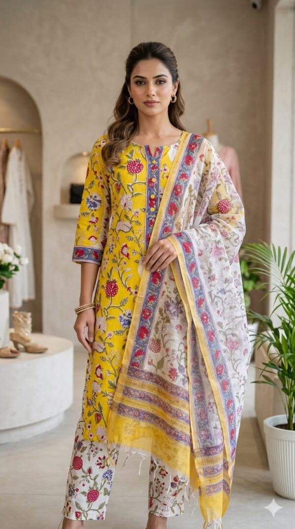handblock print with kota doria dupatta (click here for more options)