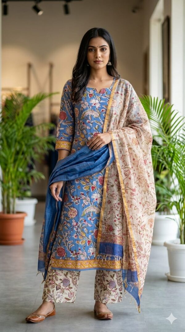 handblock print with kota doria dupatta (click here for more options)