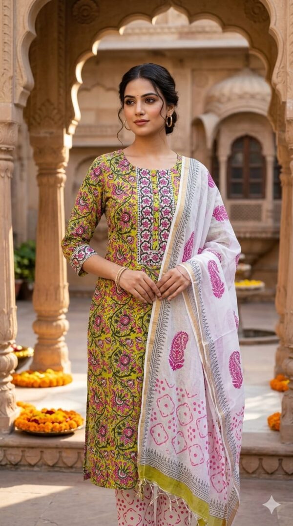handblock print with kota doria dupatta (click here for more options)