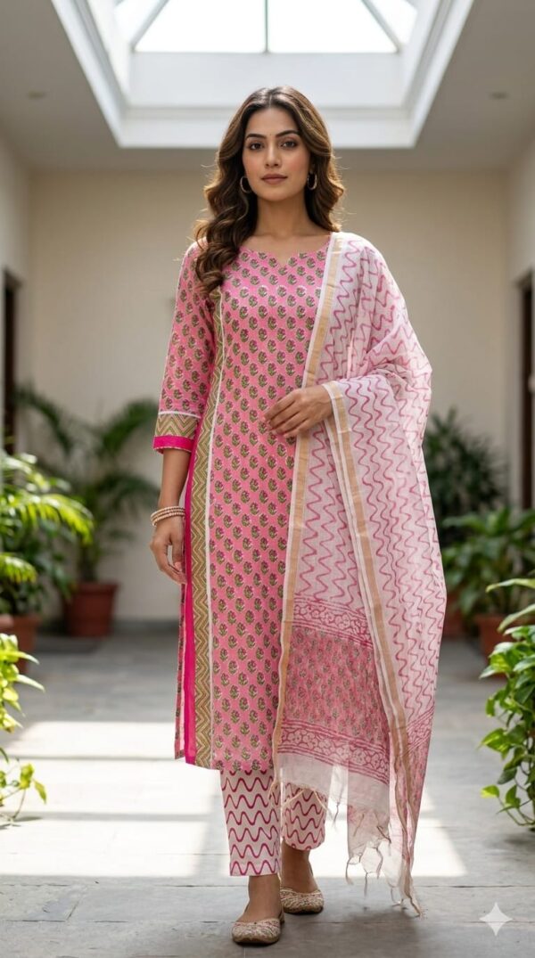 handblock print with kota doria dupatta (click here for more options)