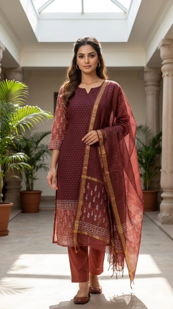 handblock print with kota doria dupatta (click here for more options)