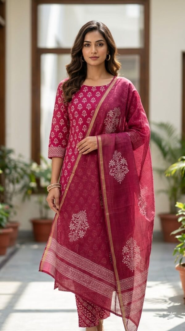 handblock print with kota doria dupatta (click here for more options)