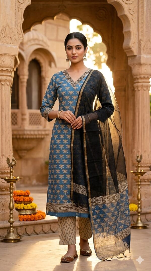 handblock print with kota doria dupatta (click here for more options)