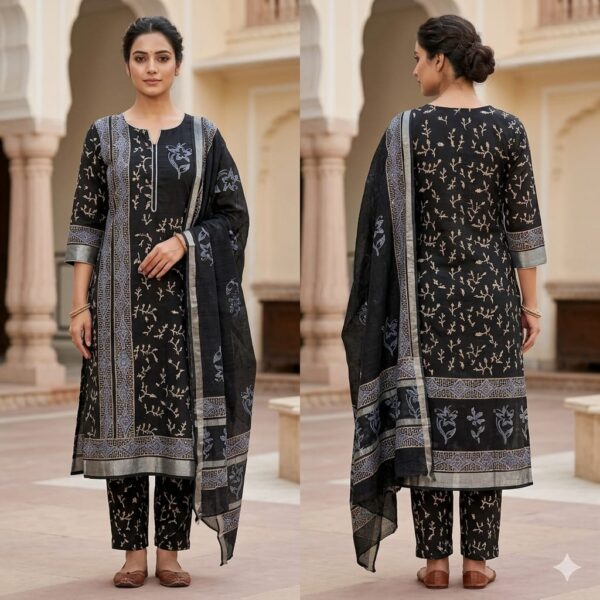 handblock print linen suit with zari border (click here for more options) handblock print linen suit with zari border (click here for more options)
