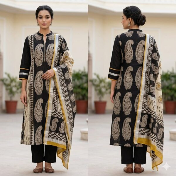 handblock print linen suit with zari border (click here for more options) handblock print linen suit with zari border (click here for more options)