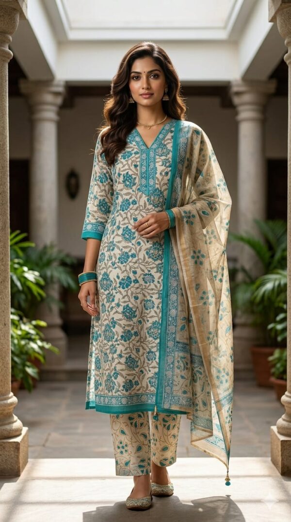 handblock print with kota doria dupatta (click here for more options)