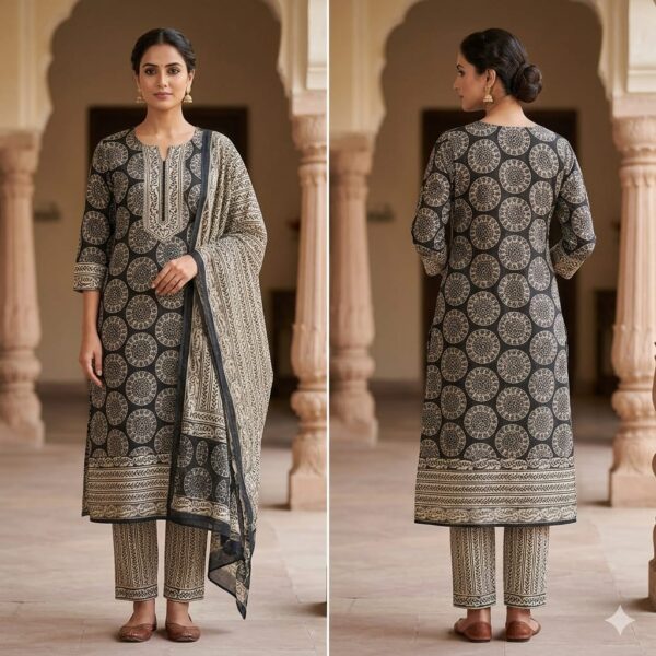 handblock print linen suit with zari border (click here for more options) handblock print linen suit with zari border (click here for more options)