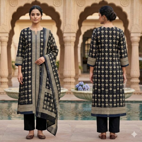 handblock print linen suit with zari border (click here for more options) handblock print linen suit with zari border (click here for more options)