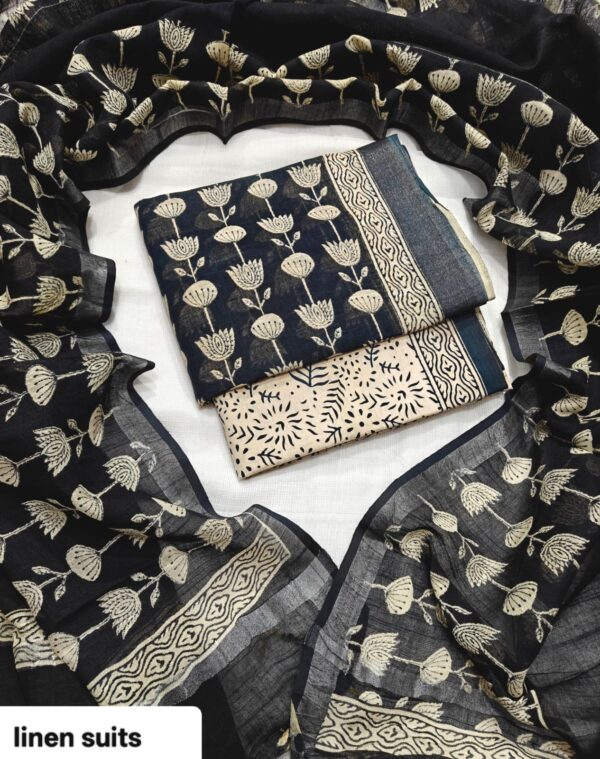 handblock print linen suit with zari border (click here for more options) handblock print linen suit with zari border (click here for more options)