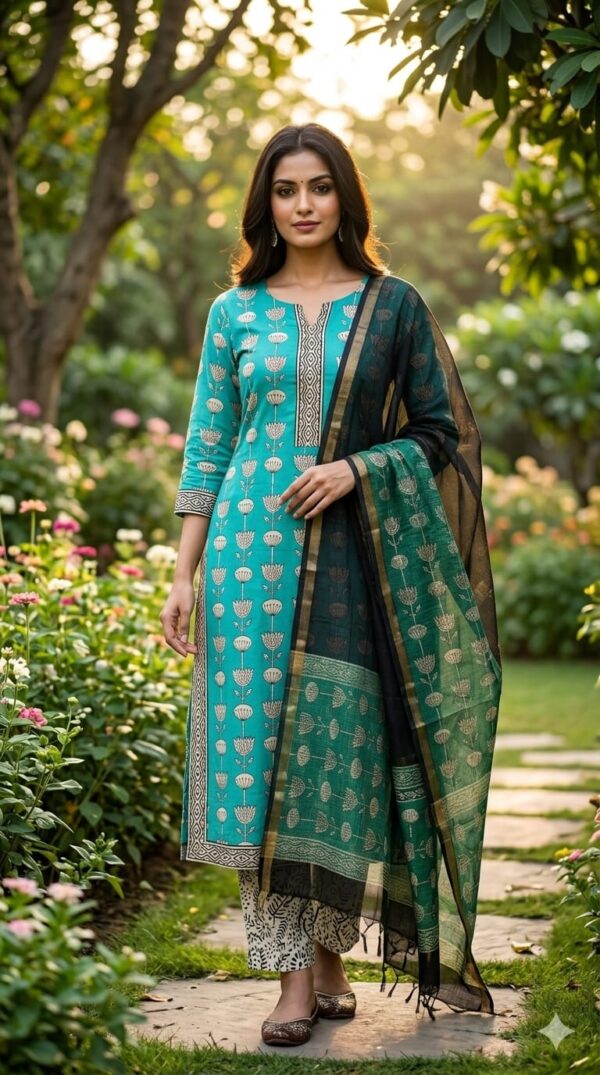 handblock print with kota doria dupatta (click here for more options)