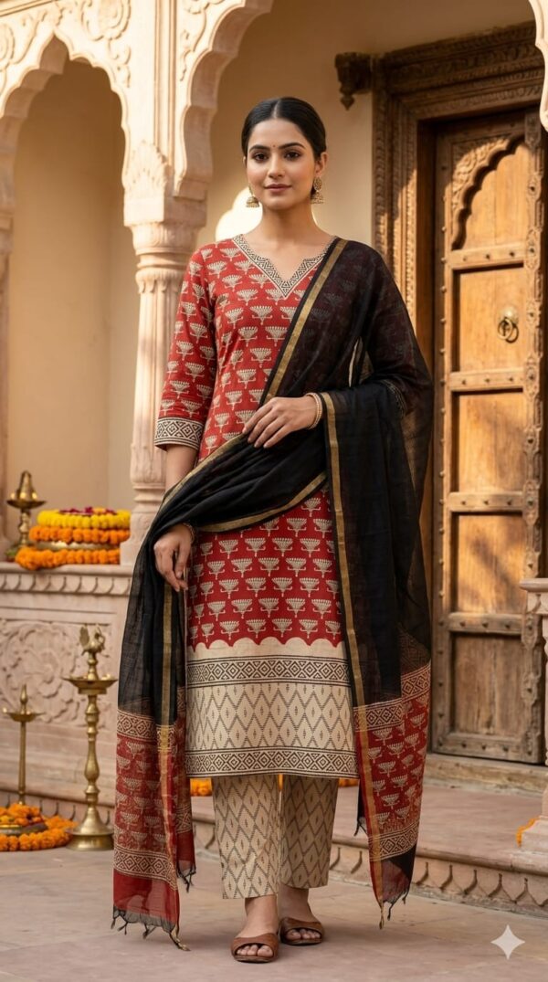 handblock print with kota doria dupatta (click here for more options)