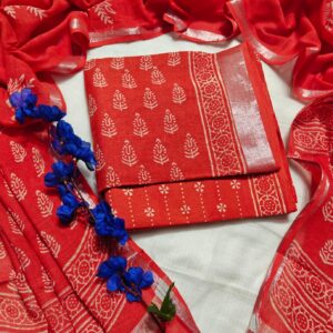handblock print with mul cotton dupatta
