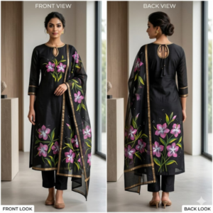 handblock print chanderi silk (black with blue) (copy)