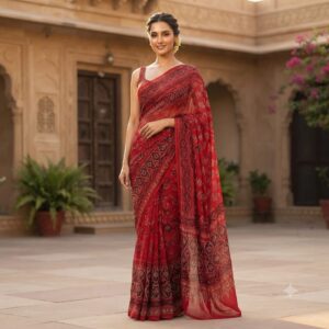 NEW ARRIVALS Handblock print chiffon sarees