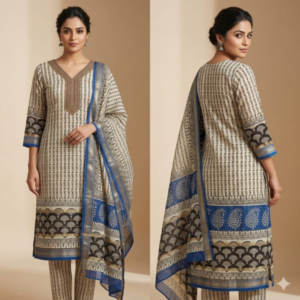 handblock print chanderi silk (black with )
