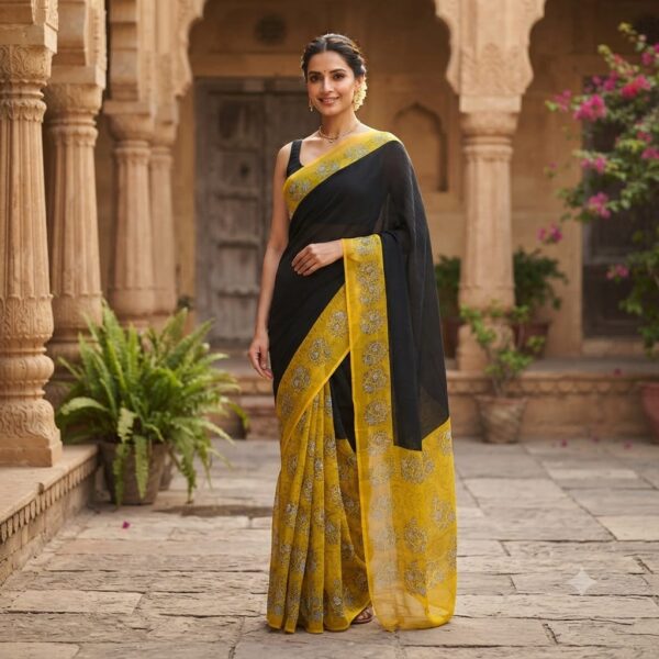 handblock print chiffon sarees(purple)