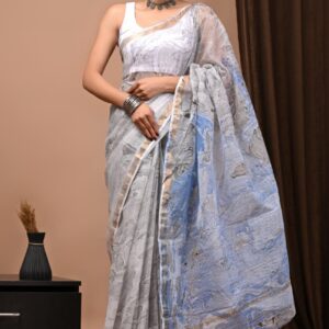 NEW ARRIVALS handblock print kota sarees (blue with yellow)
