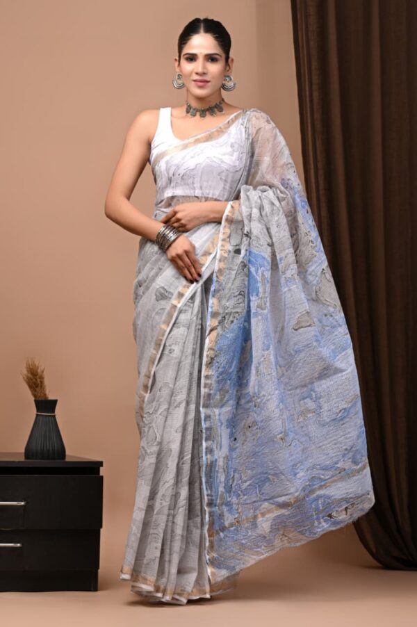handblock print kota sarees (blue with yellow)