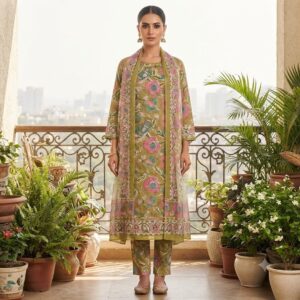 NEW ARRIVALS handblock print with chiffon dupatta (sky blue)