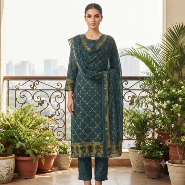 handblock print modal (green with golden)