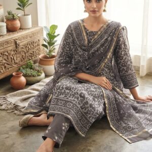 handblock print chanderi silk (pink with yellow fashor)