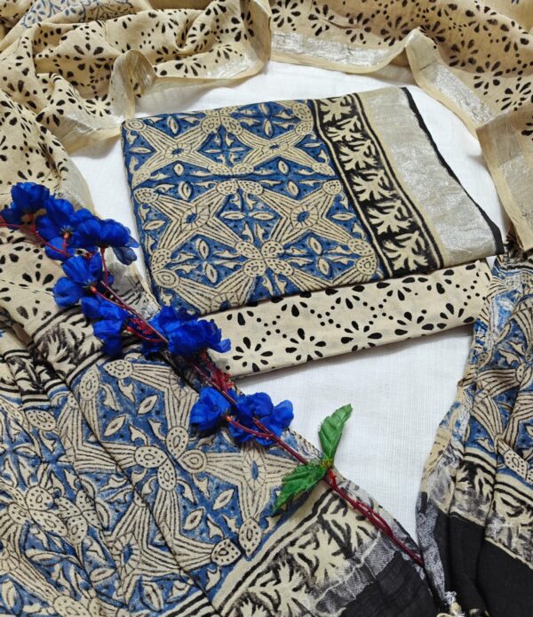 handblock print linen suit with zari border (black beige) (copy) handblock print linen suit with zari border (black beige) (copy)