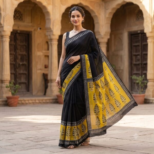 handblock print mul cotton sarees (purple floral printed)