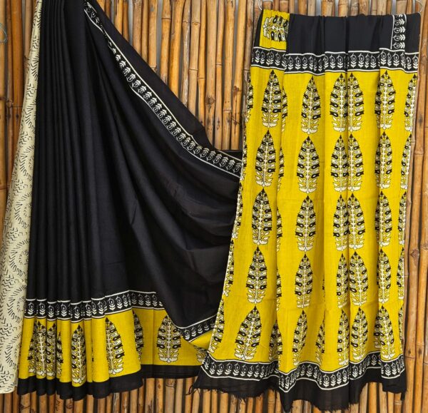 handblock print mul cotton sarees (purple floral printed)