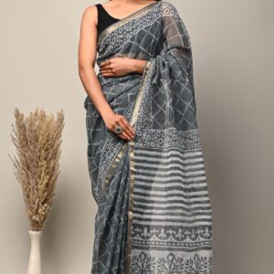 NEW ARRIVALS handblock print kota sarees (navy blue)