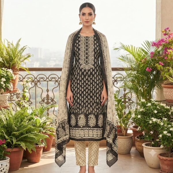 handblock print with chiffon dupatta (orange)