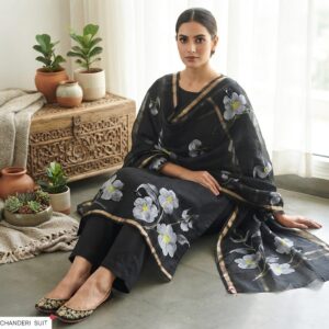 handblock print chanderi silk (pink with white dot )