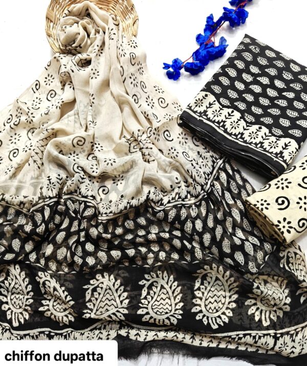 handblock print with chiffon dupatta (orange)