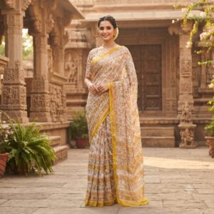 NEW ARRIVALS handblock print chiffon sarees(light pink with dots pattern)