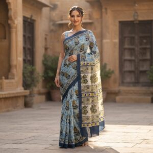 NEW ARRIVALS handblock print mul cotton sarees (black) (copy)