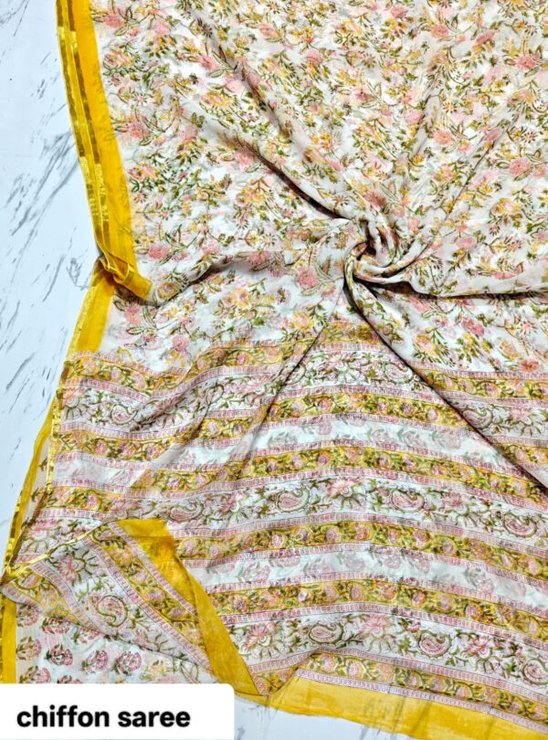handblock print chiffon sarees(light pink with dots pattern)