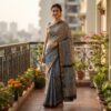 handblock print silk sarees (red with black border)