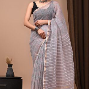 NEW ARRIVALS handblock print kota sarees (red with golden border)
