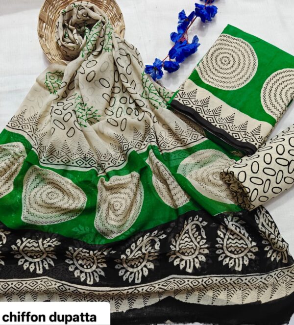 handblock print with chiffon dupatta (yellow floral printed 2)