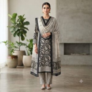NEW ARRIVALS handblock print with chiffon dupatta (beige floral printed)