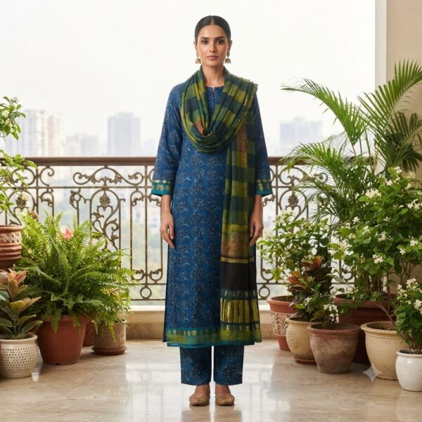 handblock print modal (blue floral printed)