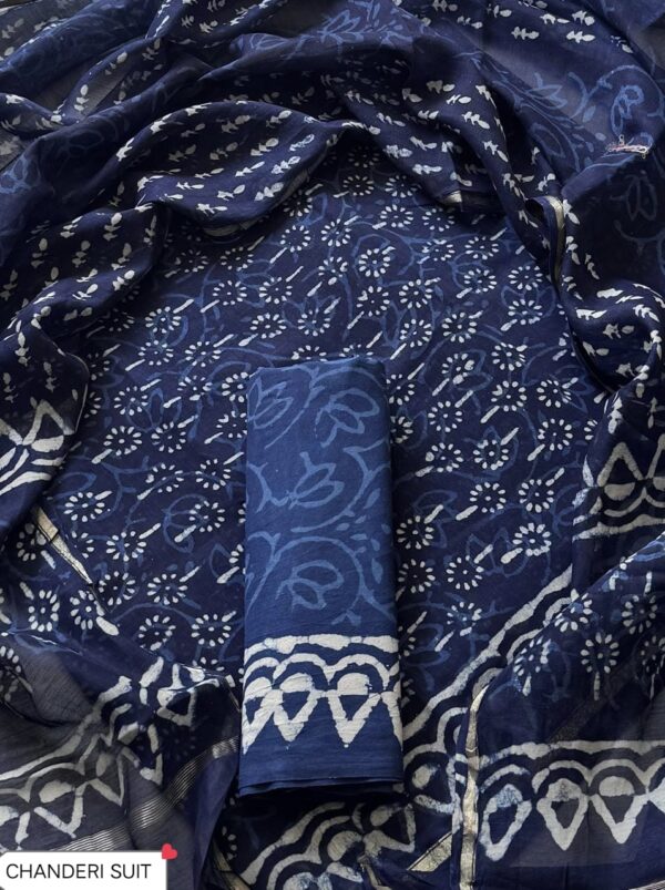 handblock print chanderi silk (green white printed)