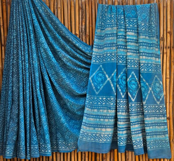 handblock print mul cotton sarees (pink with green border)