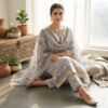 handblock print chanderi silk ( olive green)