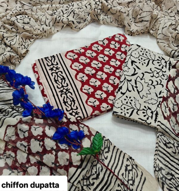 handblock print with chiffon dupatta (beige printed)