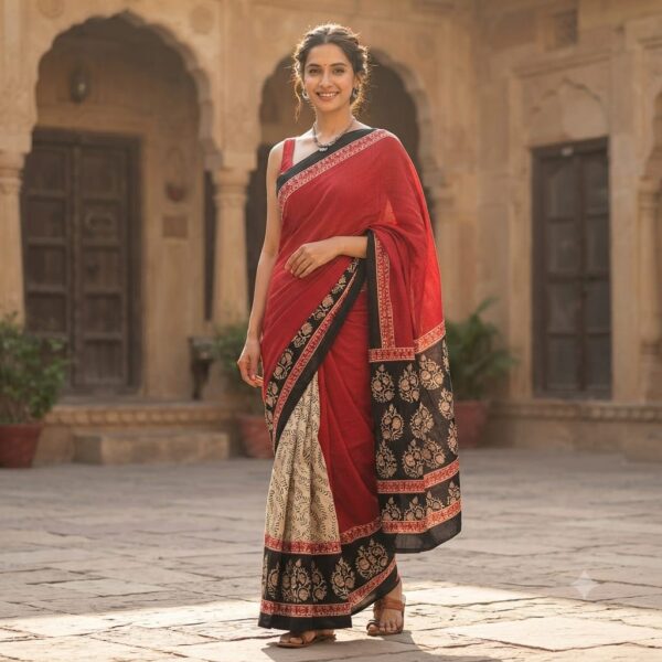 handblock print mul cotton sarees (pink with purple) handblock print mul cotton sarees (pink with purple)