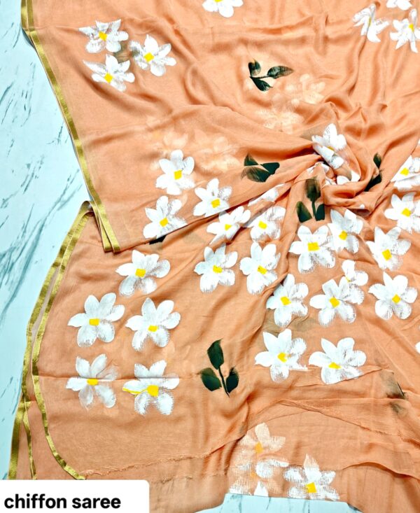 handblock print chiffon sarees(orange)