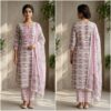 handblock print with chiffon dupatta (white with pink lines)