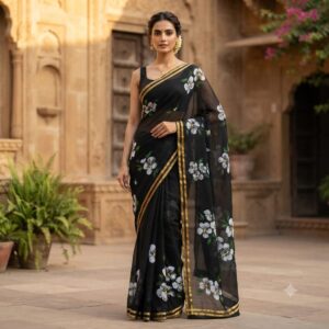 NEW ARRIVALS handblock print chiffon sarees(purple)