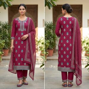 handblock print with chiffon dupatta (white with pink lines) (copy)